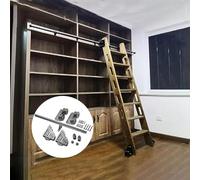 Bibliothèque échelle coulissante avec kit de rail complet - Comprend matériel et rouleau de sol avec frein, escalier à tube rond, rail d'extension coulissant - Parfait pour le rangement de la maison