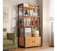 Bibliothèque échelle ouverte à 4 niveaux avec tiroirs de rangement, étagère industrielle autonome, présentoir moderne pour salon, chambre, bureau à domicile, salle de bain