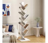 [en.casa] Bibliothèque Eksjö Étagère sur Pied à 12 Niveaux en Forme d'arbre Meuble de Rangement pour CD Livres Stable Élégant Chambre Salon Acier 150 x 39 x 39 cm Blanc