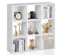 Bibliothèque élégante blanche polyvalente avec 9 étagères réglables pour salon, chambre à coucher et bureau horizontale, verticale ou à l'envers 93 x 29,5 x 93 cm