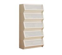 Bibliothèque empilable blanche, support de rangement en bambou, avec couvercle rabattable, portes tissées plastique, for livres bureau, fournitures, accessoires, étagère Polyvalent(L70xW30xH155 cm)