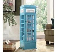 Bibliothèque en Bois à 5 Niveaux Style Cabine Téléphonique Meuble de Rangement Rétro sur pied avec Portes en Acrylique Unité de Rangement et d'exposition Décorati Mediterranean Blue 14..3*14.3*44.3in