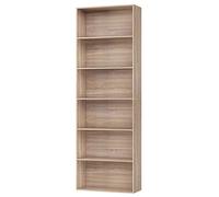 Bibliothèque en bois à 6 niveaux, rangement vertical pour salon, cuisine, bureau et étude, bibliothèque multifonction, 60 x 23,5 x 180 cm (finition chêne clair)