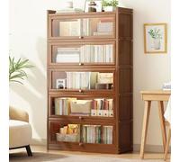 Bibliothèque en bois de 3/4/5 niveaux avec porte en acrylique, étagère de rangement en bambou avec 5 couches de 80 cm de haut, idéale pour la maison et le bureau