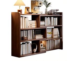 Bibliothèque en Bois, Étagère Basse Modulable sur Pied pour Salon, Balcon Ou Librairie - Meuble De Rangement d'angle Gain De Place, Organisateur Et Présentoir De Lecture(90 * 24*(80~150) CM)