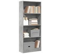 Bibliothèque en bois gris effet ciment 60 x 24 x 143 cm avec compartiments ouverts - Design élégant en bois pour la maison, le bureau, le salon