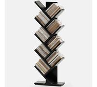 Bibliothèque en bois massif, 9 niveaux, autonome, avec design anti-basculement, présentoir mince pour livres, magazines, maison et bureau (noir)