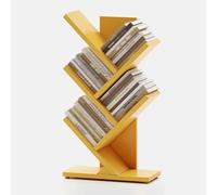 Bibliothèque en bois massif à 5 niveaux avec design anti-basculement, support d'affichage fin pour salon, bureau, magazines, couleur jaune, solution de rangement peu encombrante