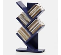 Bibliothèque en bois massif à 5 niveaux avec design anti-basculement, support étroit pour salon, magazines, bureau - Finition bleue, solution de rangement parfaite