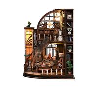 Bibliothèque en bois miniature pour salle d'étude classique avec lumière | Disposition claire des composants - Dimensions finies : 16 x 16 x 21,11 cm - Pour bibliothèque ou étagère