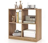 Bibliothèque en bois naturel avec 4 cubes, étagère ouverte, séparateur de pièce, 4 compartiments, étagère debout pour salon et chambre à coucher, 73 x 33 x 75 cm