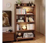 Bibliothèque en bois naturel avec étagères épaisses, armoire de rangement ouverte avec garde-corps et coins arrondis, vitrine élégante pour chambre à coucher, salon, bureau - 43,2 cm, finition noire