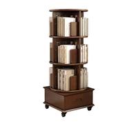 Bibliothèque en bois rotative à 360° avec tiroirs, étagère d'angle étroite sur roulettes, nizer à 4 niveaux pour la maison, le bureau, ou l'étude - Finition noyer (18,7 x 18,7 x 48,0)