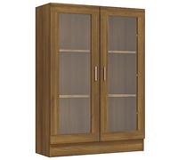 Bibliothèque en chêne rustique avec portes en verre, meuble de rangement autonome pour CD et buffet pour salon et bureau à domicile, 186 cm de haut, mobilier élégant et fonctionnel