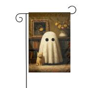Bibliothèque en forme de chat fantôme mignon - Drapeau de jardin - 30 x 45 cm - Double face - Décoration extérieure - Drapeau de cour