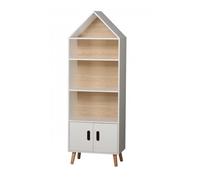 Toilinux Bibliothèque Dream Enfant forme maison 4 étagères 2 portes 50 x 30 x H.142 cm Bois et blanc