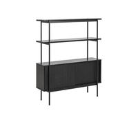 Toilinux - Bibliothèque en MDF et métal avec 2 étagères et 2 portes coulissantes - Noir - Aria Noir