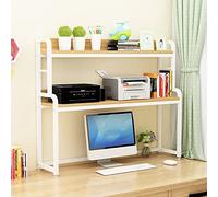 Bibliothèque en métal à 2 niveaux - Bureau nizer et support d'imprimante, présentoir de table en fer forgé, installation facile, solution de rangement de bureau élégante blanche