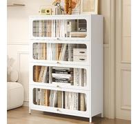 Bibliothèque en métal avec porte transparente moderne pour cuisine, garde-manger, armoire de rangement autoportante pour salon, bureau, maison, vitrine rectangulaire à pieds droits (blanc)