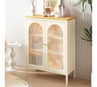 Bibliothèque en métal avec portes rabattables, hauteur au sol réglable, plateau en bois massif, design moderne pour un affichage peu encombrant