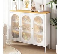 Bibliothèque en métal avec portes rabattables, hauteur au sol réglable, plateau en bois massif, design moderne pour un affichage peu encombrant