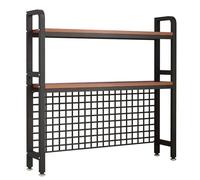 Bibliothèque en Métal, Bibliothèque De Bureau en Bois, Étagère De Comptoir pour Bureau D'ordinateur, Dortoir, Bureau, Étagères De Rangement Polyvalentes avec Grille Et Crochets - Cadeau
