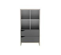 Bibliothèque enfant 2 tiroirs et 4 niches en bois blanc et gris - BI216