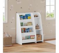 Bibliothèque Enfant - 4 Étagères et 3 Compartiments - Étagère Enfant - Blanc - 75x34.5x90cm