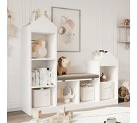 Bibliothèque Enfant, 6 Cubes Rangement Pour Jouets Pour Enfants Avec Coussin d'Assise, Bibliothèque En Forme De Toit Pour Enfants,Kit Anti-Basculement,Pour Chambre d'Enfants, Salle De Jeux ,Crèche
