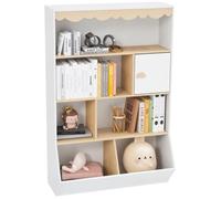 AIYAPLAY Bibliothèque Enfant Rangement Livre Enfant Meuble de Rangement pour Jouets avec 4 étagères, 2 casiers et Placard, étagère Chambre Enfant pour Salle de Jeux, Chambre d'enfant, crèche, Blanc