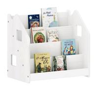 Bibliothèque enfant BRUNO, Rangement livres pour chambre enfant, 4 Compartiments, En pin massif laqué blanc