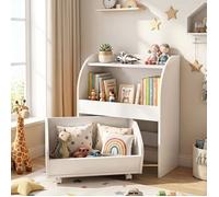 Bibliothèque Enfant COSTWAY Montessori - Meuble Rangement Bois avec 2 Étagères & Tiroir Mobile, Range Jouets Livres,Blanc