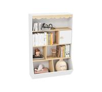 Bibliothèque enfant design nuage - 6 niches et porte - blanc aspect bois