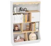 Bibliothèque enfant design nuage - 6 niches et porte - blanc aspect bois Blanc G