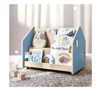 Bibliothèque Enfant Double-Face Sur Roulettes - Bleu Clair