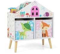 Bibliothèque Enfant - DREAMADE - 2 Tiroirs en Tissu - Compartiment Supérieur Ouvert - Forme de la Maison - Blanc