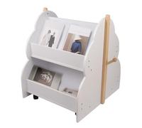 Bibliothèque Enfant en Bois - Forme de Nuage avec Animaux, Étagère à Livres Petite avec 4 Roues, Adaptée aux Chambres d'enfant, Salles de Jeux, 3 Ans+, 50x54x61cm, Blanc