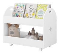 Bibliothèque Enfant en MDF, Meuble Rangement Enfant à 2 Niveaux, Coffre à Jouet sur Roulettes avec Poignée, Blanc E0EG0039