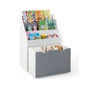 CostwayBibliothèque Enfant avec Boîte à Jouets Roulant et Dispositif Anti-Renversement Étagère de Rangement pour Jouets et Livres Gris