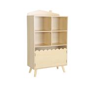 Bibliothèque enfant bois de pin 2 portes 4 étagères azur naturel TU