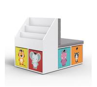 Bibliothèque enfant Onix, 97.1x78.4cm avec 6 boîtes pliantes multicolores, Blanc, Vicco 32871