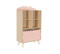 Bibliothèque enfant rose 2 portes et 4 étagères