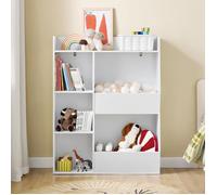 Bibliothèque enfant - SOBUY - 5 compartiments - 80x34x104 cm - Blanc - Coins arrondis - Système anti-basculement