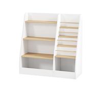 AIYAPLAY Bibliothèque Enfant, Rangement Livre Enfant 4 Niveaux, Support à Livres, Grille de Rangement, Meuble de Rangement pour Jouets, étagère Chambre Enfant Salle de Jeux et Chambre d'enfant, Blanc