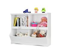 COSTWAY Bibliothèque pour Enfants 105,5 x 39,5 x 84 cm, avec 4 Compartiments, Coffre à Jouets à 2 Niveaux, pour Chambre, Blanc