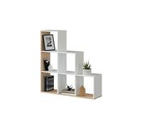 Bibliotheque escalier cube coloris chene candiene / blanc artic - Hauteur 110 x Longueur 108 x Profondeur 28 cm --