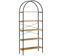 Bibliothèque étagère 5 niveaux design industriel en arche H. 1,79 m acier noir aspect bois clair 80x28x179cm