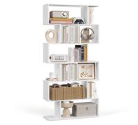 Bibliothèque, Étagère à 6 Niveaux, 24 x 70 x 191.6 cm, Meuble de rangement, Cloison Séparateur, Moderne,Blanc Nuage