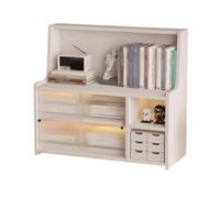 Bibliothèque Étagère à livres en bois de bureau, organisateur plusieurs étages, avec portes d'armoire coulissantes plastique, support rangement, présentoir (blanc) Organisateur de stockage