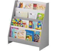 Bibliothèque Étagère à Livres Enfants, Meuble de Rangement avec 4 Niveaux de Compartiments Ouvert, 61x30x70cm, Blanc+Gris E0EG0024